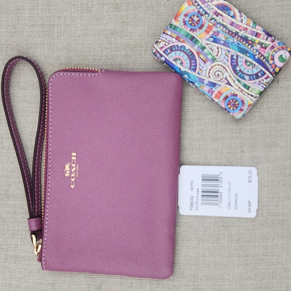 Coach Mauve/Lilac Wristlet with Gold Accents NWT & BOHO Print MIRROR - Picture 4 of 11